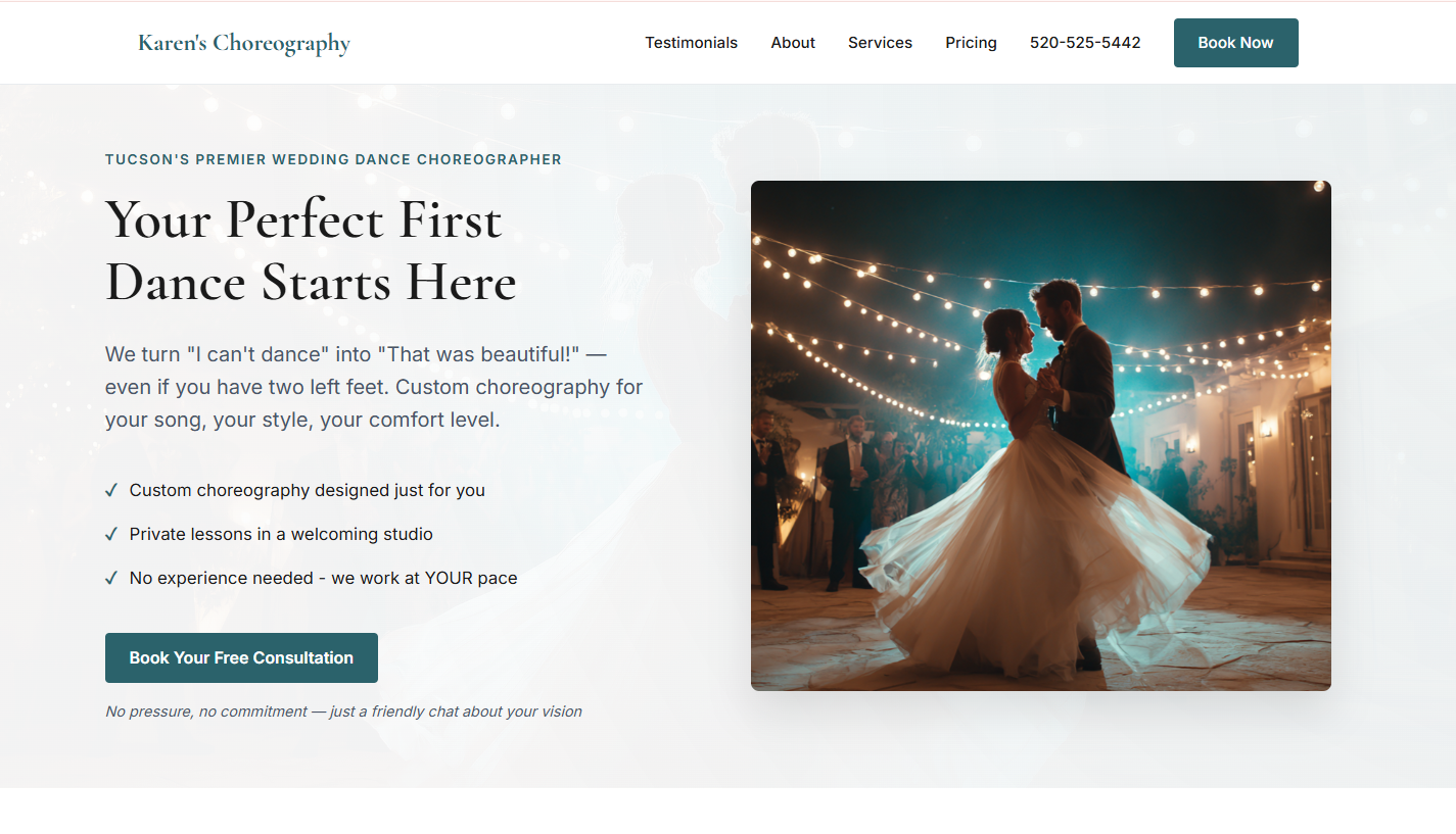 Dance studio landing page